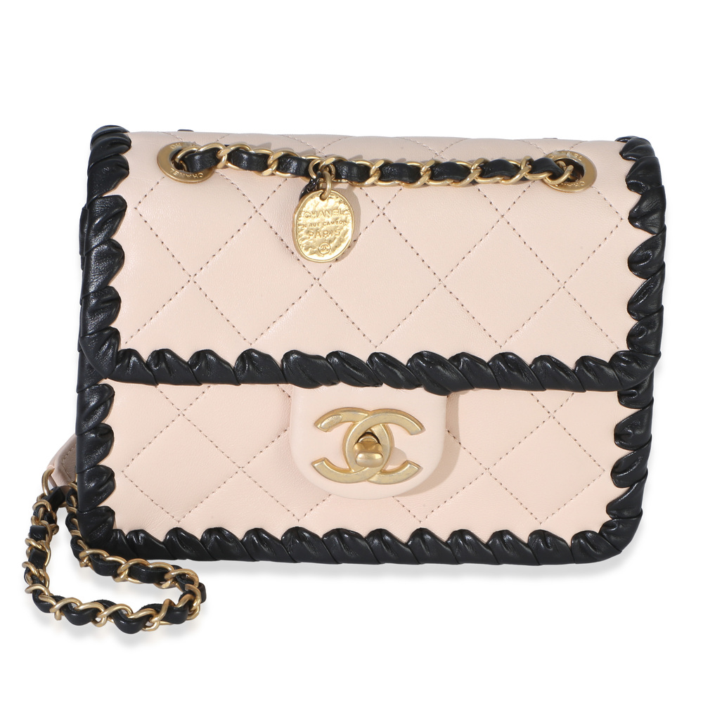 Chanel Black Beige Braided Calfskin Mini My Own Frame Flap Bag